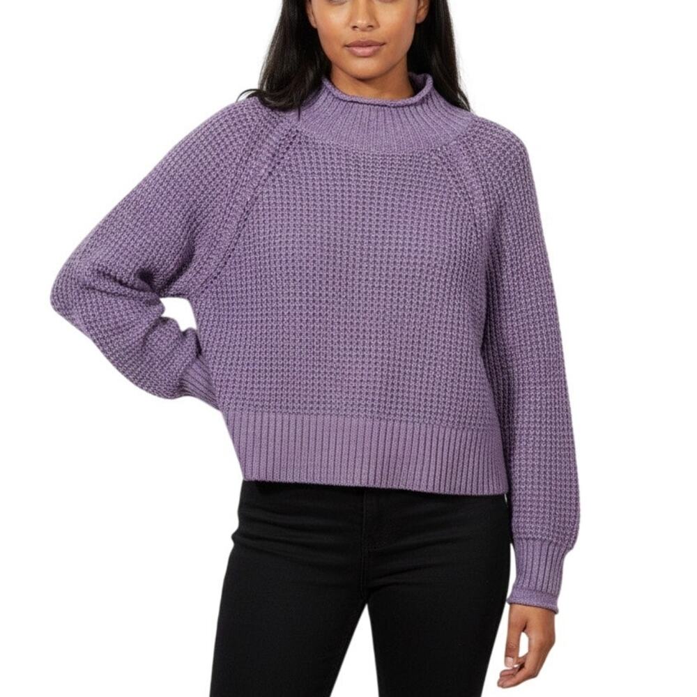 American Eagle Outfitters Mock Neck Sweater Womens L Purple Chunky-Knit Cozycore